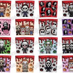 3d inflated horror skinny tumbler sublimation design bundle, 3d inflated halloween 20oz tumbler design png, horror png