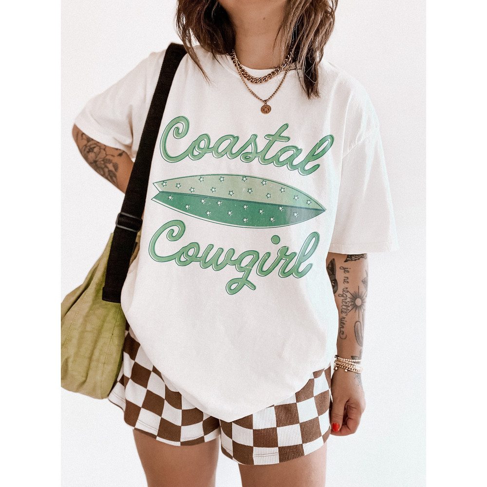 Coastal Cowgirl Tee, Trendy y2k aesthetic tee, beach shirt, comfort colors tee - 1.jpg