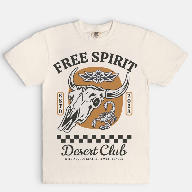 WTB x Wild August Leather Free Spirit Tee, Boho retro y2k aesthetic graphic tee, vintage inspired western tee, comfort colors shirt - 5.jpg