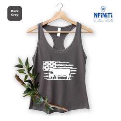 usa cow farm tank top, farm cow racerback, farmer cow tank top, farm animal racerback, farmer american flag tank top,cow