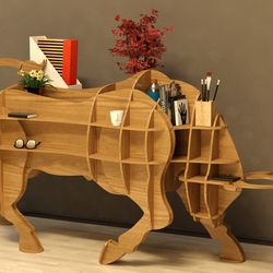 bull table / cnc plan / laser cut / dxf file / animals shelf / laser cnc / vector plan