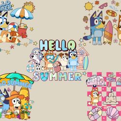 bluey bingo hello summer bundle, bluey bingobundle png, bluey dog png, bingo png, cartoon bundle png, cartoon png