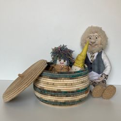 Green - beige Cotton rope basket 6'' x 8.5''