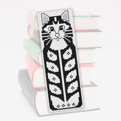 Cross stitch bookmark pattern Tuxedo Cat, Bookmark embroidery pattern, Cute Cat cross stitch, Gift for book lover