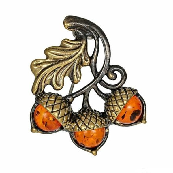Amber Acorns Brooch Autumn Leaf Oak Jewelry Baltic Amber Cute small dress brooch gold burnt orange Lapel pin women girl.jpg
