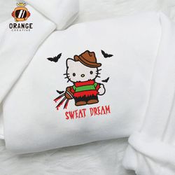 Sweat Dream Freddy Kitty Embroidered Crewneck, Halloween Sweatshirt, Horror friends Embroidered Hoodie, Unisex T-shirt