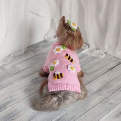 Daisy dog sweater for Chihuahua Yorkie Bee knit cardigan for cat Knit dog sweater Dog lover gift