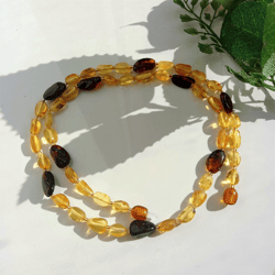 Adult Amber Necklace Multicolor Real Amber Healing Gem stone Jewelry Bead Necklace women Yellow Cognac Baltic Amber