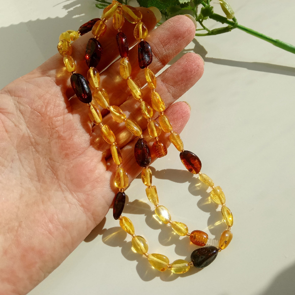 Adult Amber Necklace Multicolor Real Amber Healing Gem stone Jewelry Bead Necklace Honey Yellow Cognac color oval beads Baltic Amber for women mom.jpg