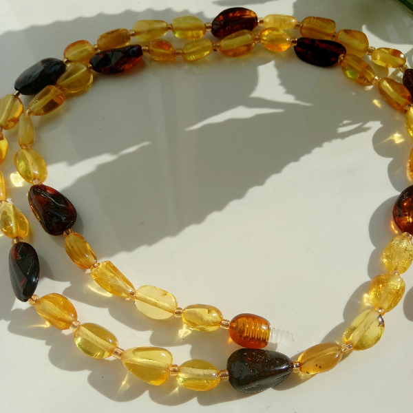 Adult Amber Necklace Multicolor Real Amber Healing Gem stone Jewelry Beads Necklace Honey Yellow Cognac color oval polished Baltic Amber holiday gift for women