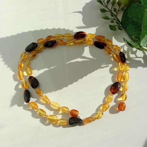 Adult Amber Necklace Multicolor Real Amber Healing Gem stone Jewelry Bead Necklace Honey Yellow Cognac color oval beads Baltic Amber for women mom holiday gift.
