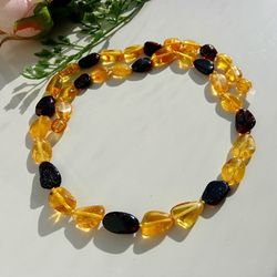 Amber Jewelry Beads Necklace for Women Natural Baltic Amber Necklace Multicolor Semi Precious Stone Necklace Holiday