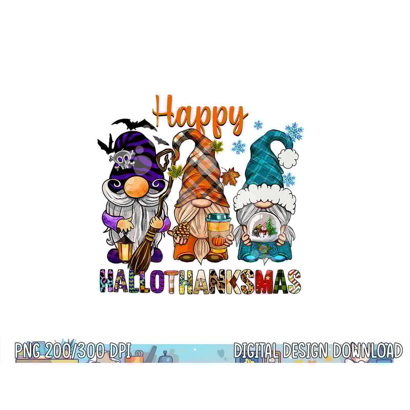 Halloween Thanksgiving Christmas Happy HalloThanksMas Gnomes png, sublimation copy.jpg