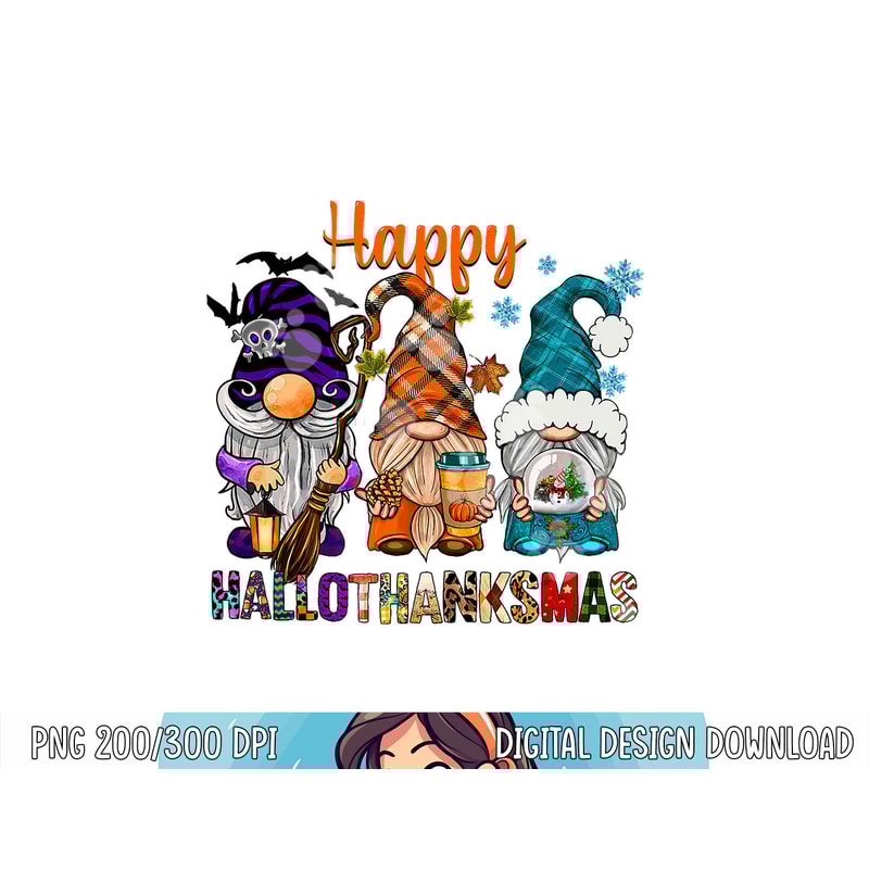 Halloween Thanksgiving Christmas Happy HalloThanksMas Gnomes png, sublimation copy.jpg