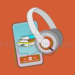 reading online audiobook smartphone vector illustration set