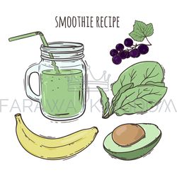 RECIPE SMOOTHIE Healthy Eating Beverage Vector Illustration Set