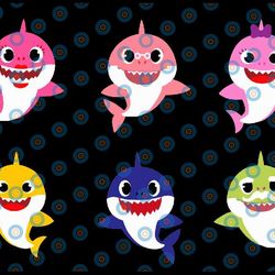 6 family sharks character svg,png,shark's friends svg, pink fong svg, family shark svg, dxf, eps files