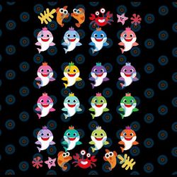16 sister sharks bundle character with many colors svg,png,shark's friends svg, pink fong svg, family shark svg, dxf, ep
