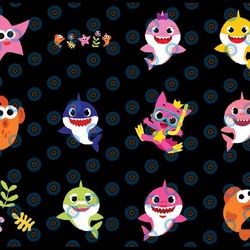 6 family sharks character with pink pong and friends bundle svg,png,shark's friends svg, pink fong svg, family shark svg