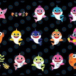 9 family sharks character svg with pink pong and friends bundle svg,png,shark's friends svg, pink fong svg, family shark