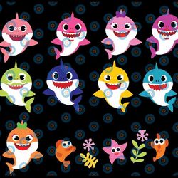 9 family sharks character svg with friends bundle svg,png,shark's friends svg, pink fong svg, family shark svg, dxf, eps