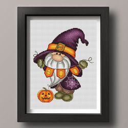 Cute halloween gnome cross stitch pattern PDF, Halloween cross stitch, Fall cross stitch, Boo gnome, Gnome embroidery