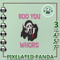 boo you whore embroidery design, face ghost embroidery machine file, scary halloween