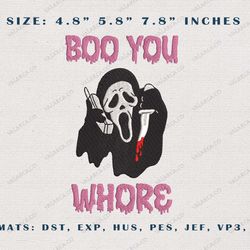 Scary Halloween Embroidery Design, Boo You Whore Halloween Serial Killer Embroidery File, Face Ghost