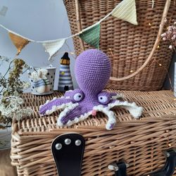 Soft toy octopus. Purple octopus crocheted from cotton yarn. Octopus is 7 inch. funny gift ideas for friend toy octopus