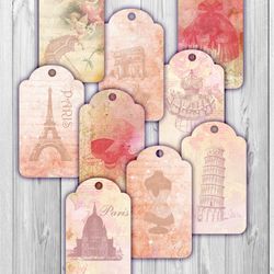 printable vintage french ephemera paris gift tags collage sheet digital gift tags instant download
