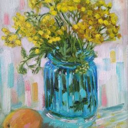 tansy still life oil painting,original fine art