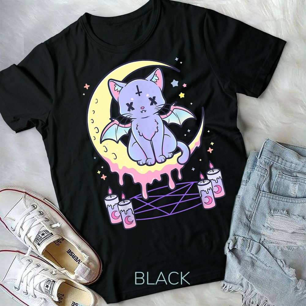 Kawaii Pastel Goth Cute Creepy Black Cat - Unisex Form T-Shirt.jpg