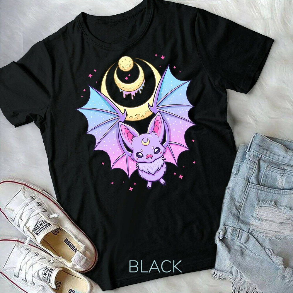 Kawaii Pastel Goth Cute Creepy Crescent Moon Bat - Unisex Form T-Shirt.jpg