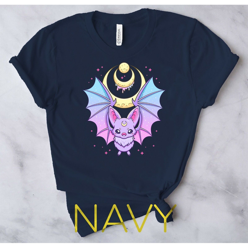 Kawaii Pastel Goth Cute Creepy Crescent Moon Bat - Unisex Form T-Shirt5.jpg