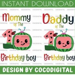 cocomelon dad and mom of birthday boy png, cocomelon bundle png, cocomelon birthday, watermelon birthday