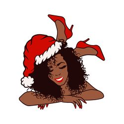 Christmas Afro Girl In a Santa hat Svg, Black African American Lady Woman Diva DXF EPS PNG Cut Files