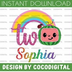personalized cocomelon birthday girl 2 png, second birthday cocomelon png, watermelon, cocomelon family png, cocomelon p