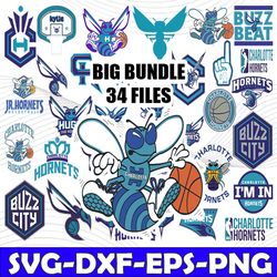bundle 34 files charlotte hornets basketball team svg, charlotte hornets svg, nba teams svg, nba svg, png, dxf, eps, ins