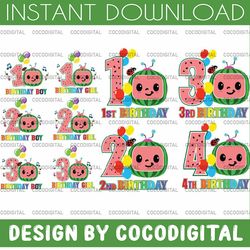 cocomelon birthday boy / girl logo svg png, cocomelon birthday kids bundle number svg, family birrthday svg, 1st 2nd 3rd