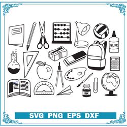 school supplies svg, school subjects svg, back to school svg