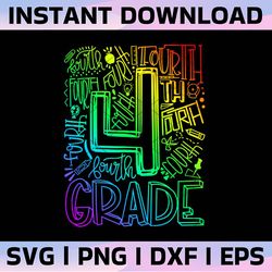 fourth grade png, tie dye 4th grade typography png, back to school png, first day of school png, second grade png