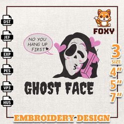 no you hang up first embroidery design, face ghost embroidery machine file, scary halloween, halloween embroidery design