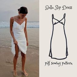 bella slip dress sewing pattern - bias cut dress - pdf download/ sizes xs-xxl