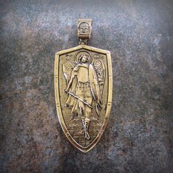 Saint Michael bronze necklace pendant,Saint Michael necklace charm,ukraine handmade christian jewellery,Saint Michael