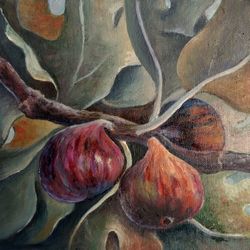Fig Painting Fruit Original Art Fruit Tree Painting 8 x 8 Vintage Oil Painting Still Life Painting Square Painting