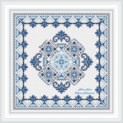 Cross stitch pattern Panel sampler Home Sweet Home floral ornament monochrome pillow napkin counted crossstitch patterns
