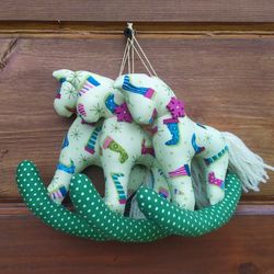 Christmas handmade hanging toy horse, 3 pcs