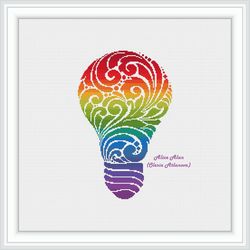 Cross stitch pattern Light Bulb floral ornament rainbow monochrome idea electrician profession counted patterns PDF