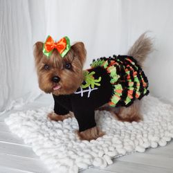 Halloween sweater dress for dogs Handmade dog jumper with spider Dog clothes for small dogs girl Boo cat sweater