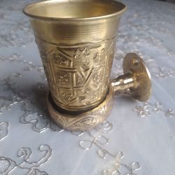 handmade rustic toothbrush holder, polished solid brass gold toothpaste, makeup brushes and blades, royal golden cup